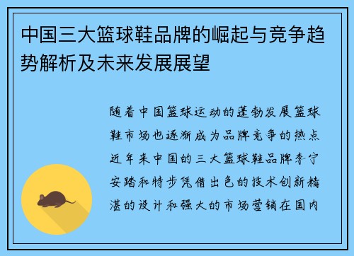 中国三大篮球鞋品牌的崛起与竞争趋势解析及未来发展展望